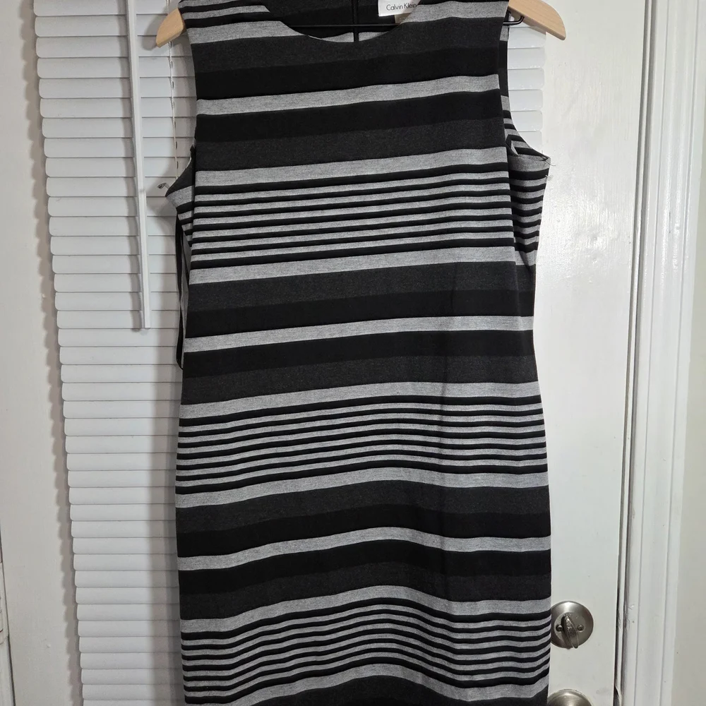 Calvin Klein Black and Gray Striped Tank Dress - Picture 2 of 5